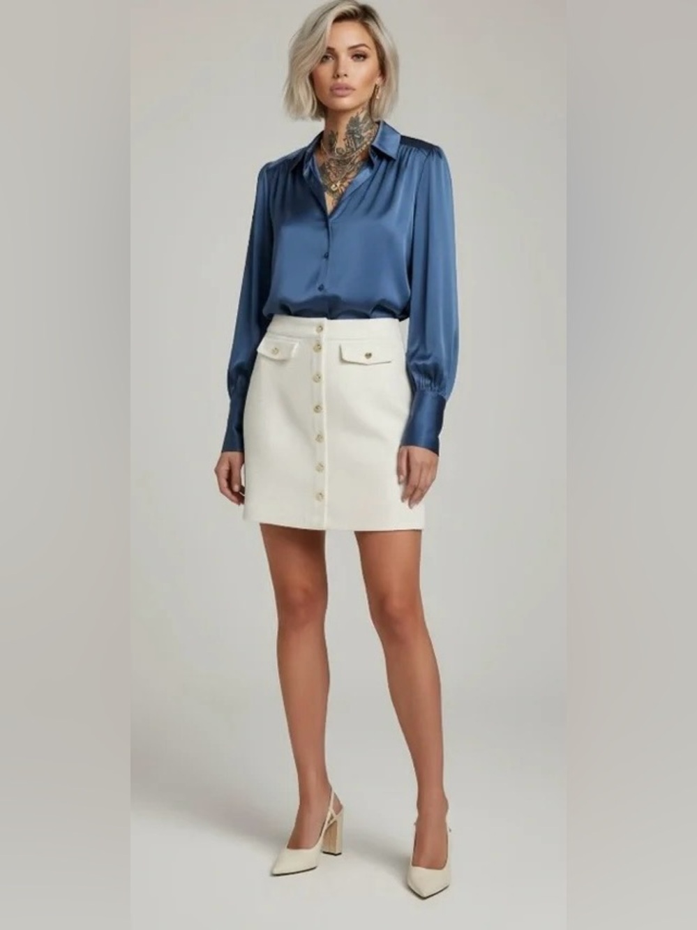 Marc New York Cream Bouclé Tweed Button-Front Mini Skirt Size 10